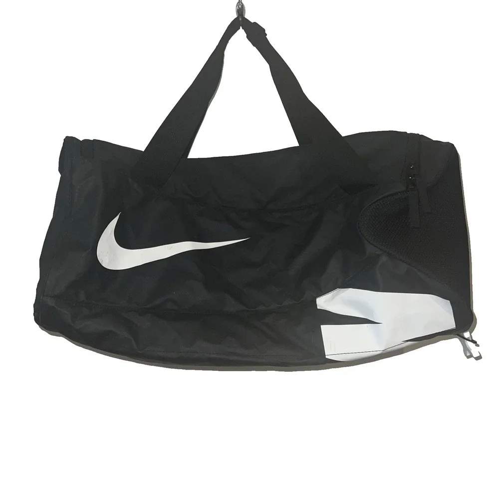 NIKE Training Duffel Bag Black Swoosh 21 x 12 x11 Mulitple Pockets Dual Handles